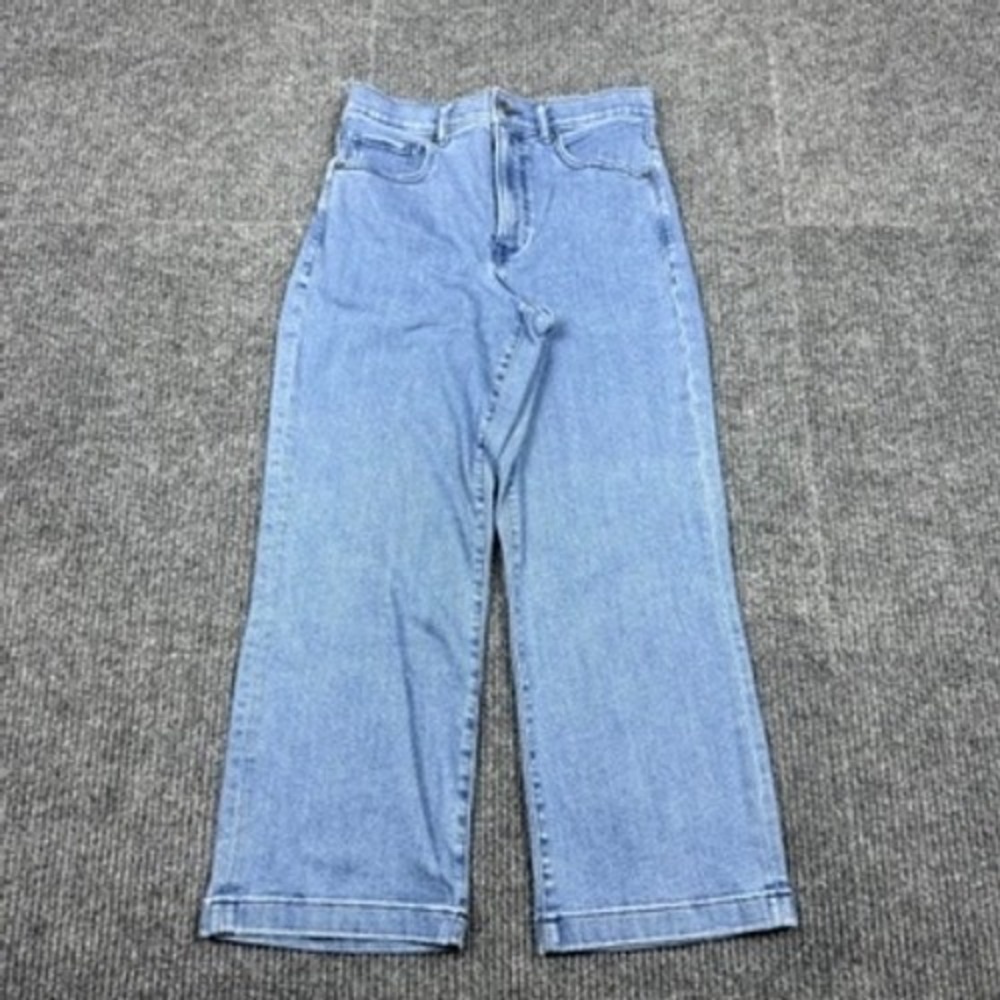 Express Womens Cropped Wide Leg High Rise Blue Jeans Size 4 Light Wash 6035